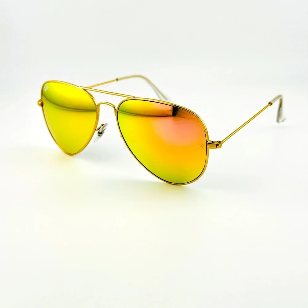 Ray-Ban Sunglasses Aviator Flash Lenses RB3025 Matte Gold Frame Yellow Lenses - Picture 8 of 16